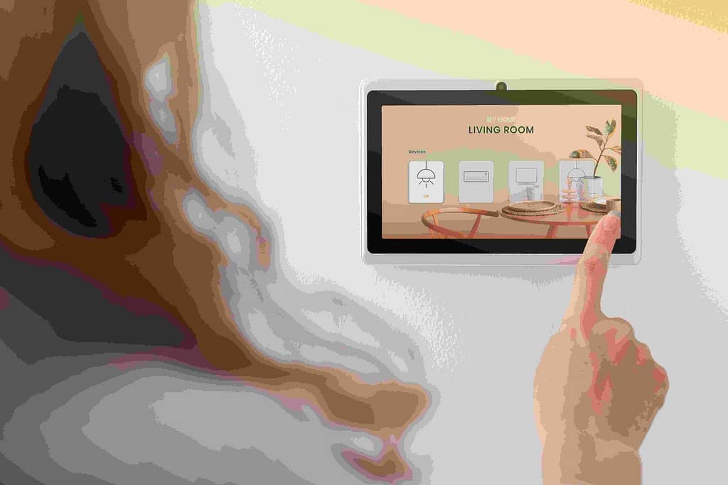 Smart light switch on a modern wall, showing app-controlled lighting and home automation features